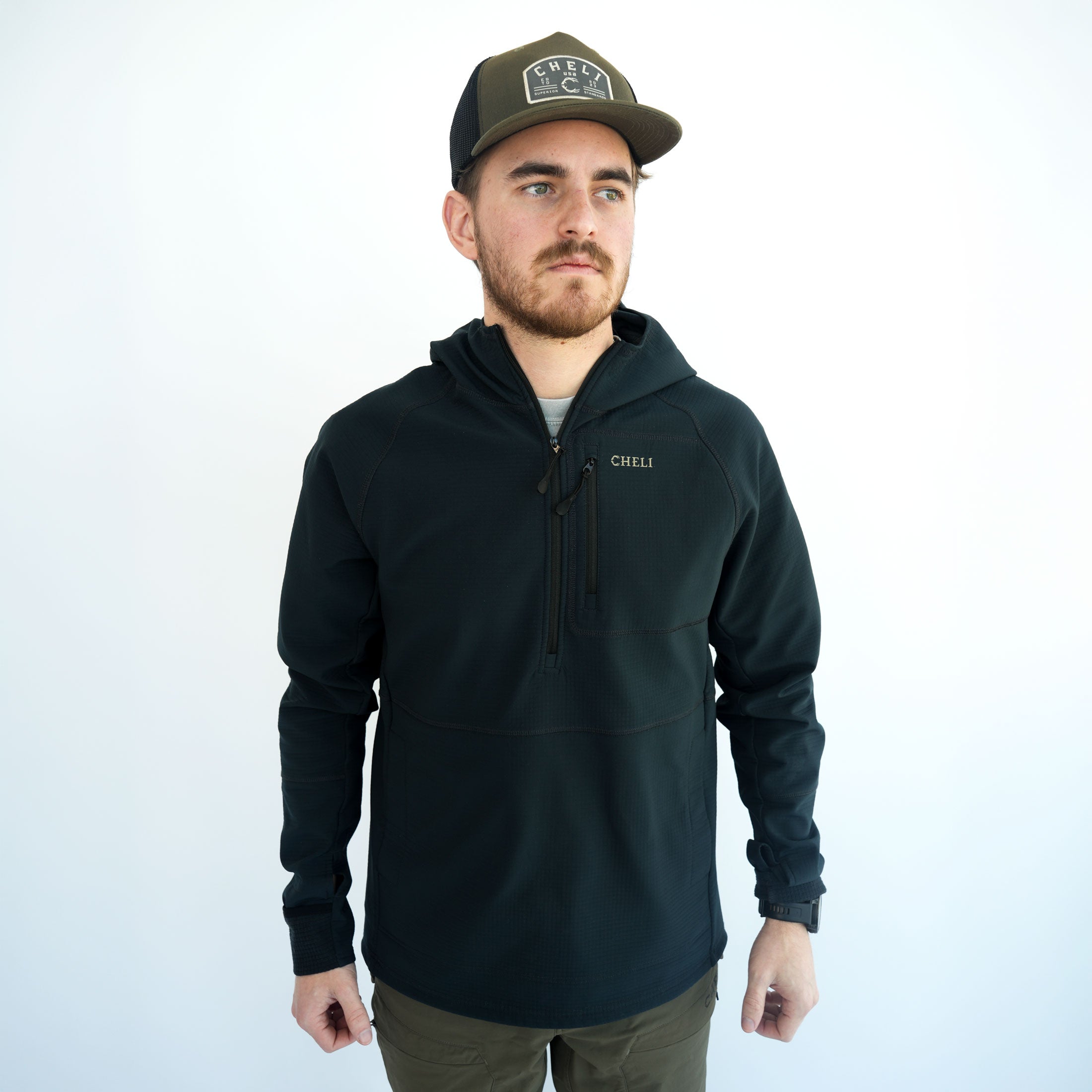 Men's Hunting Hoodie 1/2 Zip – Midweight Fleece, Built-In Face